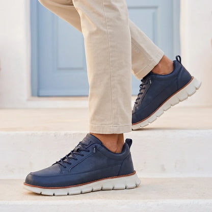 Men's Leather Orthopedic Striped Sneakers for Daily Use Blue