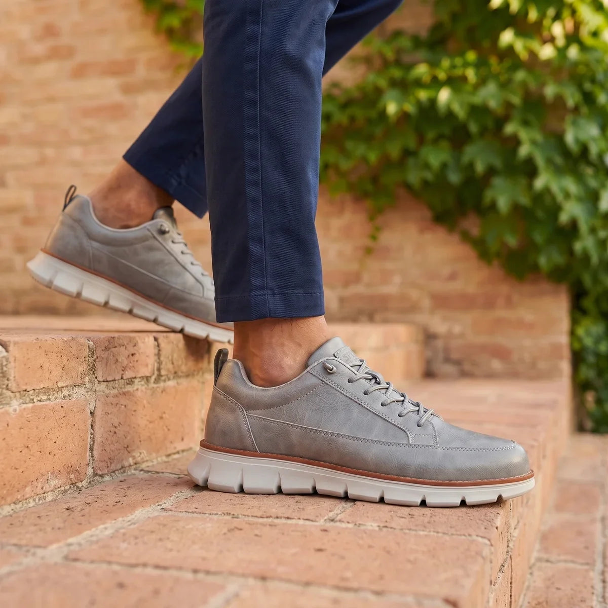Men's Leather Orthopedic Striped Sneakers for Daily Use Gray