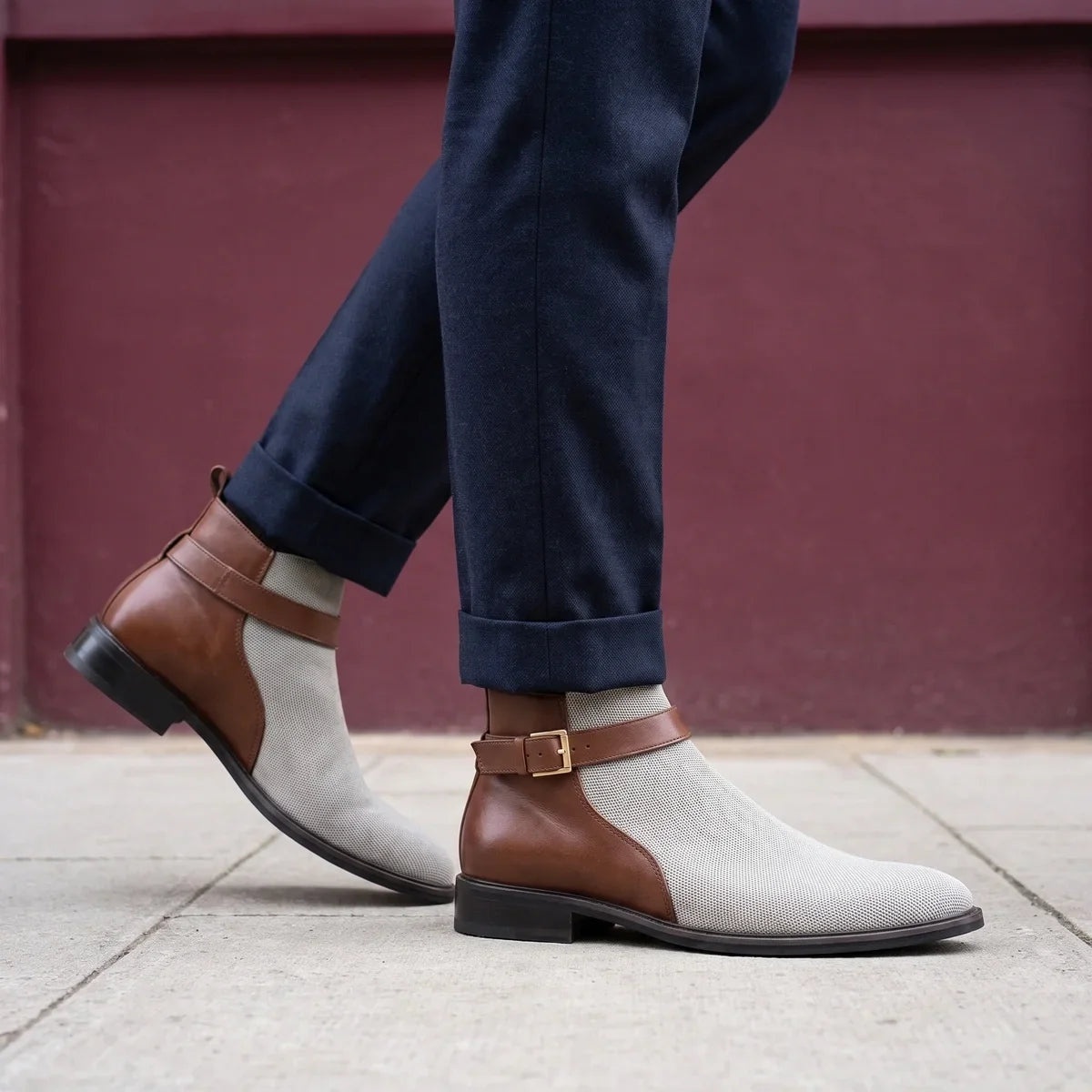 Men's Orthopedic Buckle Strap Ankle Boots for Daily Use Gray