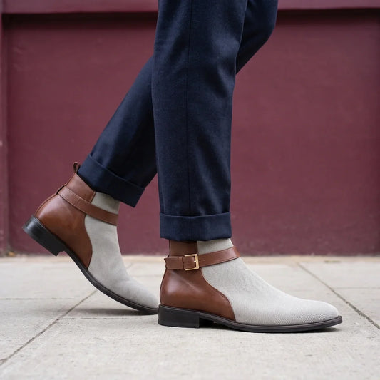 Men's Orthopedic Buckle Strap Ankle Boots for Daily Use Gray