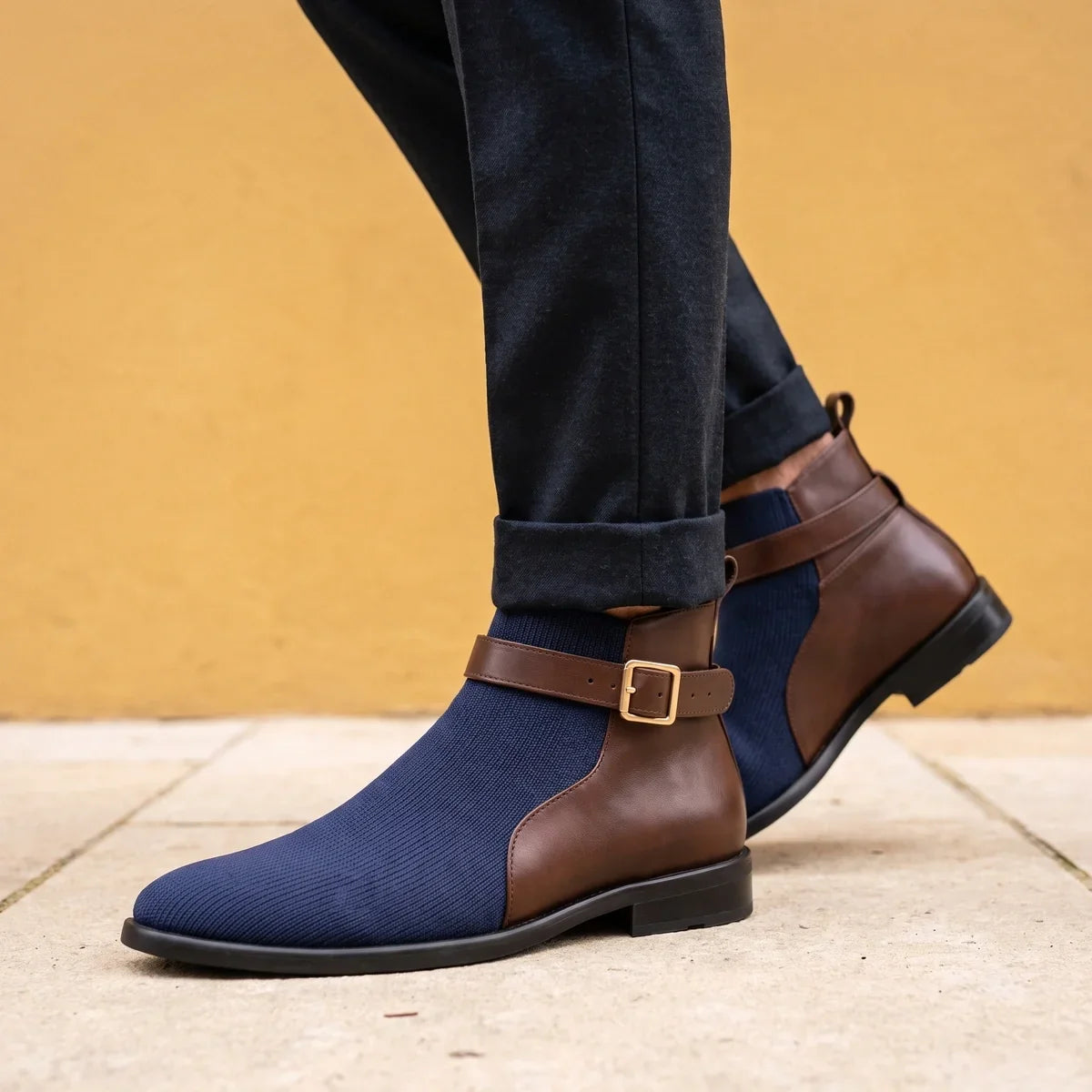 Men's Orthopedic Buckle Strap Ankle Boots for Daily Use Navy