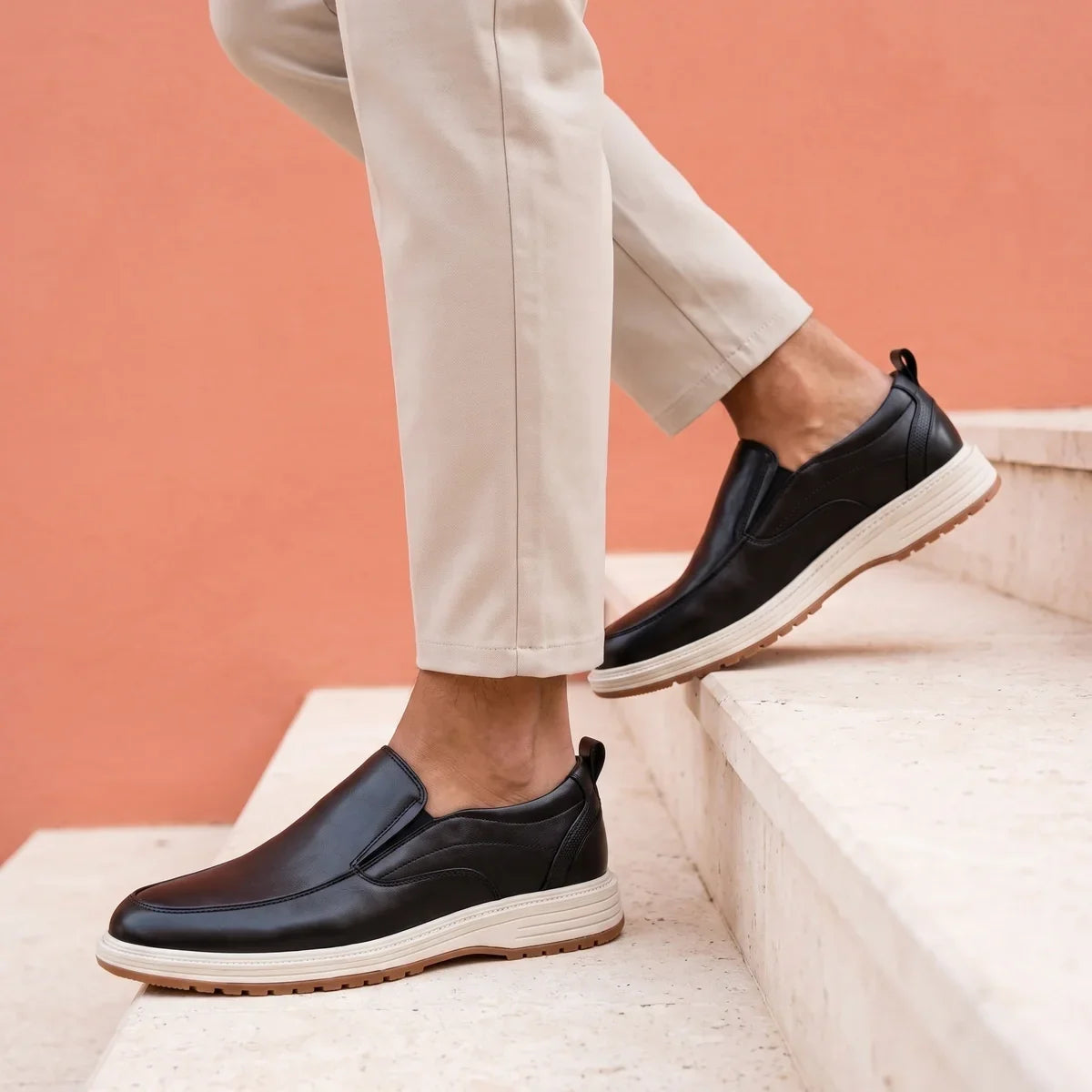 Men's Genuine Leather Orthopedic Slip-On Shoes for Daily Use Black