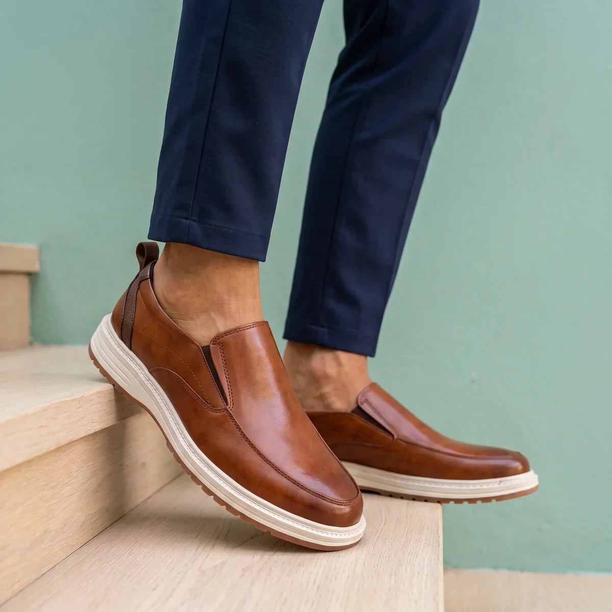 Men's Genuine Leather Orthopedic Slip-On Shoes for Daily Use Brown