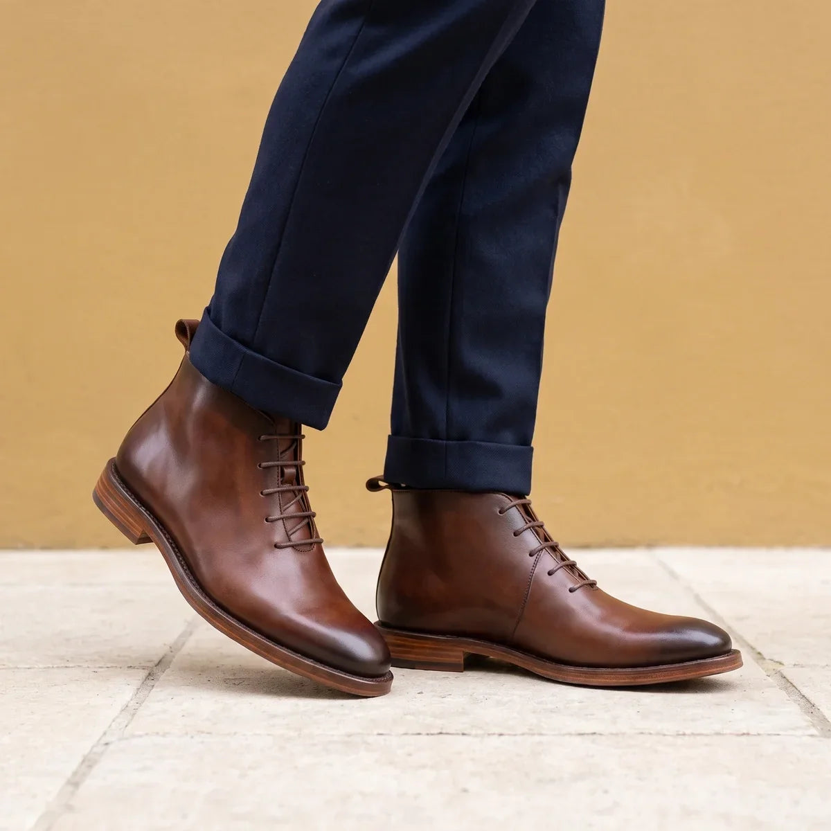 Men's Full Grain Leather Goodyear Welt Chukka Boots for Daily Use Brown