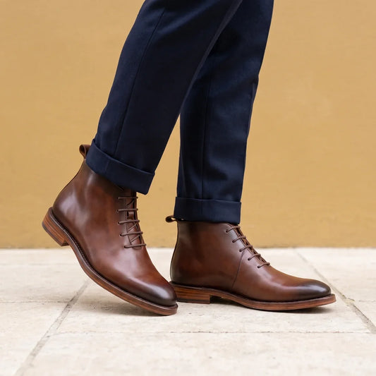 Men's Full Grain Leather Goodyear Welt Chukka Boots for Daily Use Brown