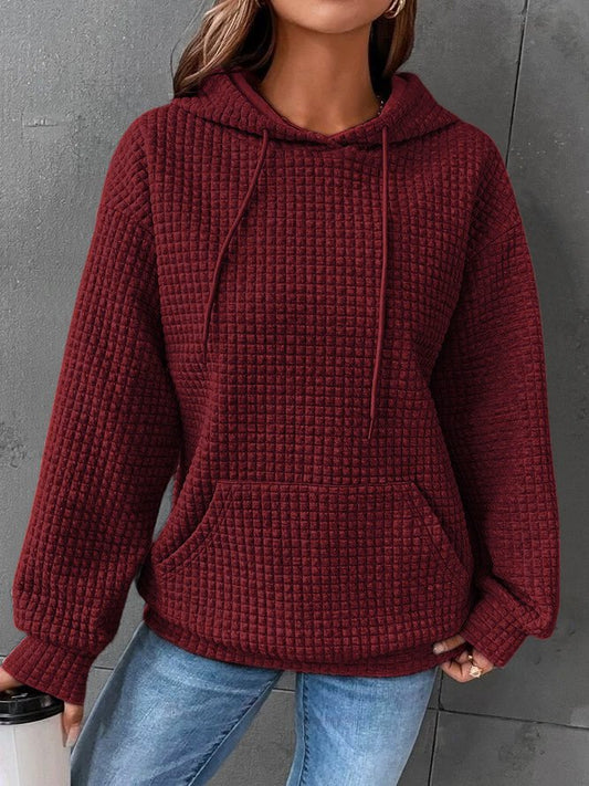 Women's Oversized Textured Hoodie with Kangaroo Pocket for Daily Use Red