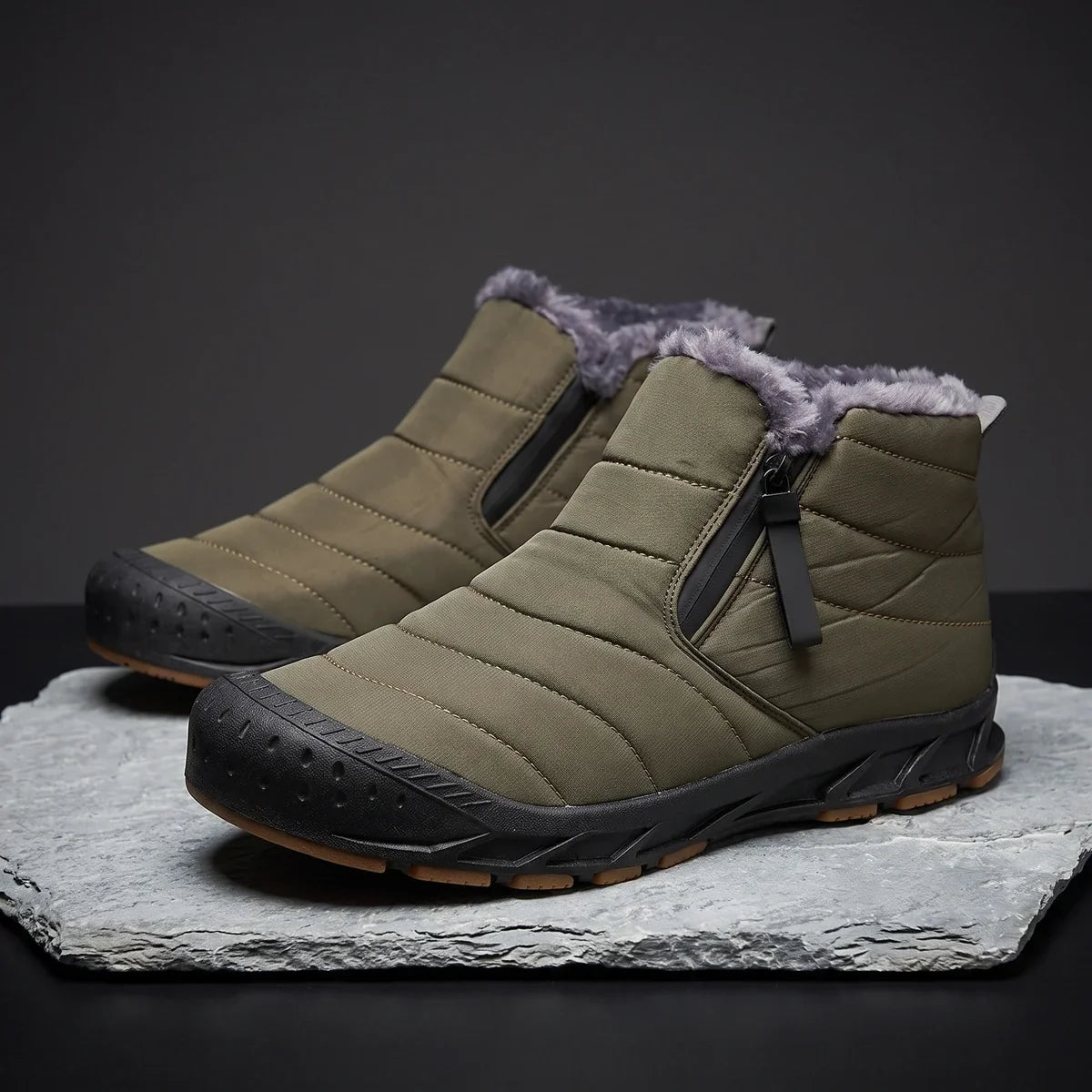 Men's Insulated Winter Boots for Cold Weather with Side zip Army Green