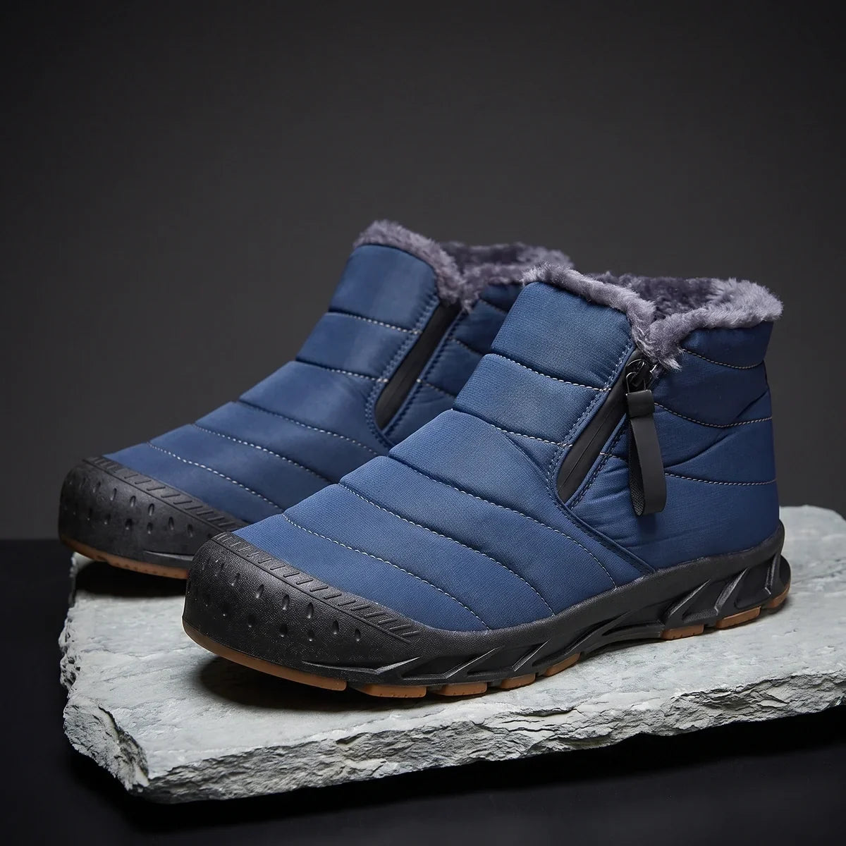 Men's Insulated Winter Boots for Cold Weather with Side zip Navy Blue
