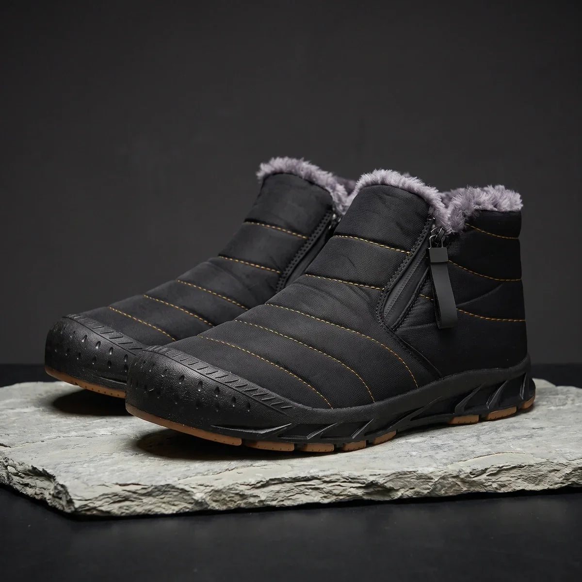 Men's Insulated Winter Boots for Cold Weather with Side zip Black
