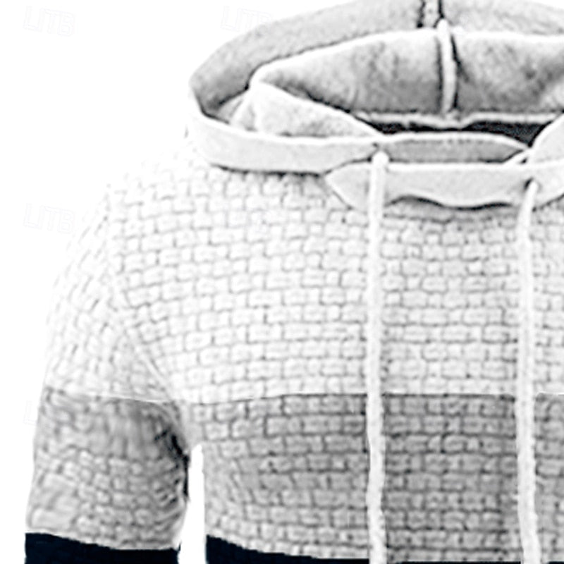 Men's Color Block Textured Pullover Hoodie for Daily Use