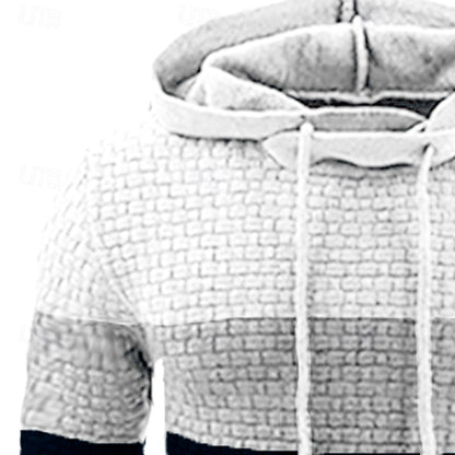 Men's Color Block Textured Pullover Hoodie for Daily Use