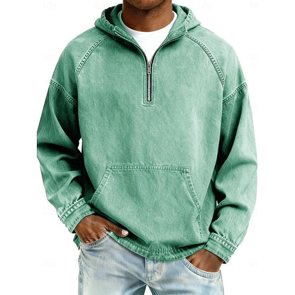 Men's Casual Washed Quarter-Zip Hoodie for Daily Use Warm
