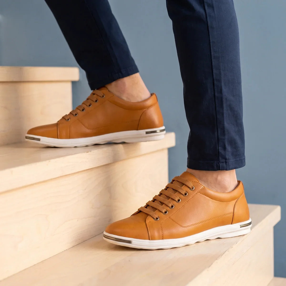 Men's Genuine Leather Casual Low Top Sneakers for Daily Use Brown