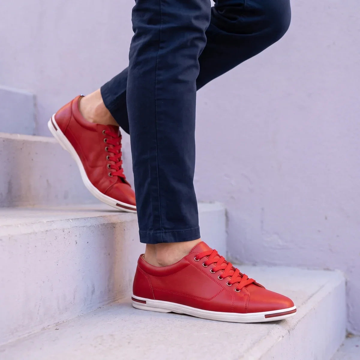 Men's Genuine Leather Casual Low Top Sneakers for Daily Use Red