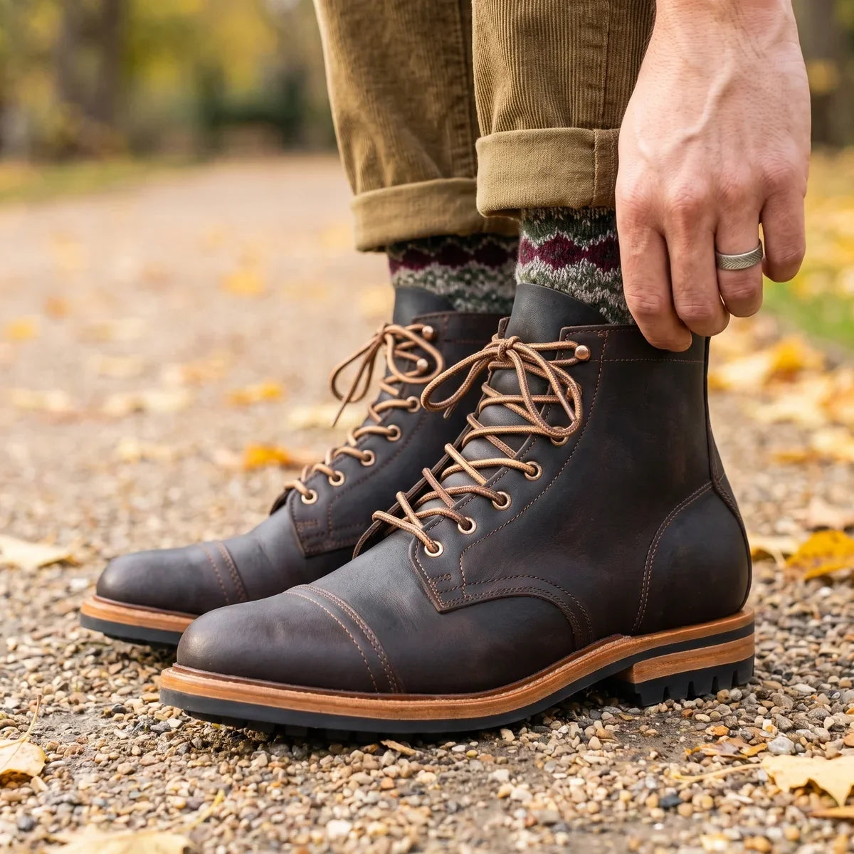 Men's Lace-Up Moc Toe Boots for Fall and Winter Everyday Wear Black