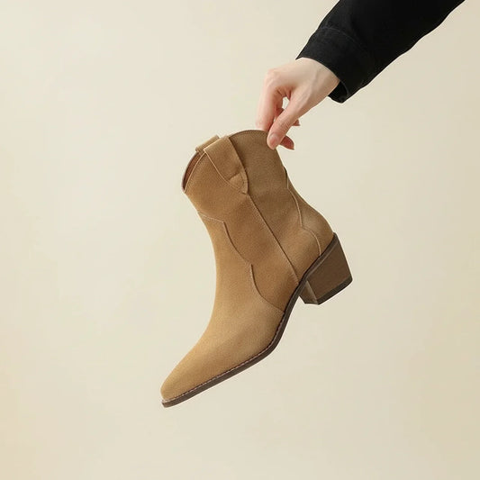 Women's Stylish Slip-On Pointed Toe Cowboy Boots for Daily Use Brown