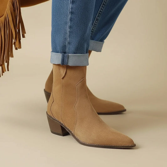 Women's Stylish Slip-On Pointed Toe Cowboy Boots for Daily Use