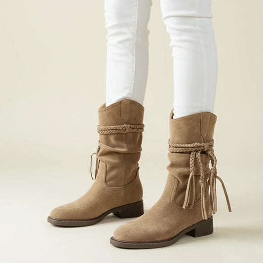 Women's Effortless Low Heel Mid Calf Cowboy Boots for Daily Use Brown