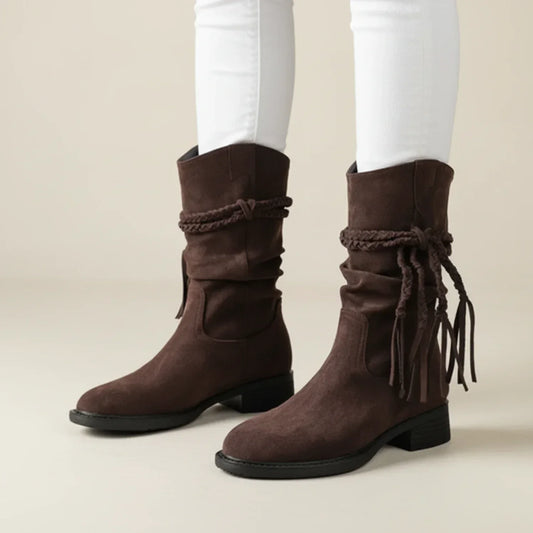 Women's Effortless Low Heel Mid Calf Cowboy Boots for Daily Use Dark Brown