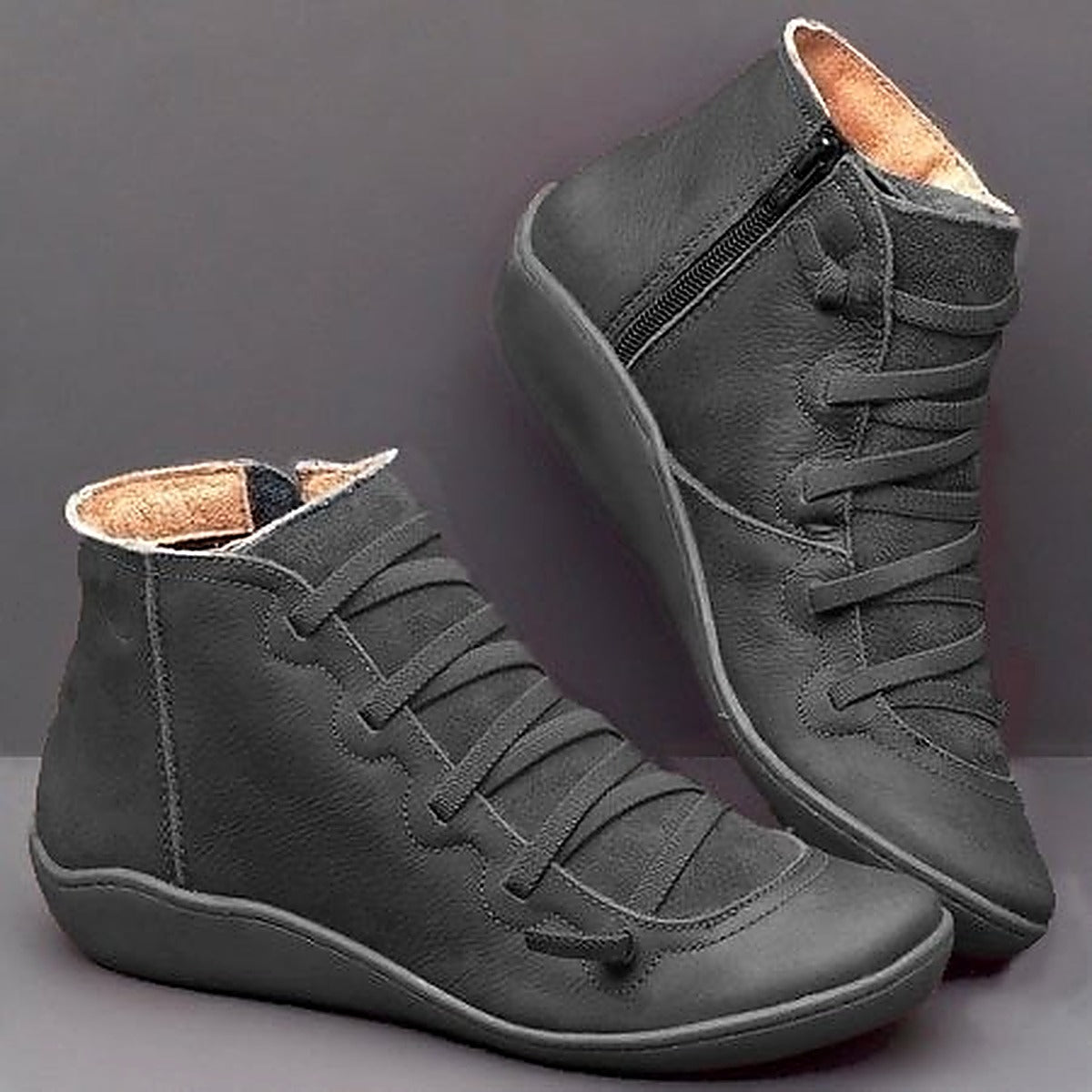 Women's Effortless Lace-Up Cushioned Ankle Boots with Low Heel