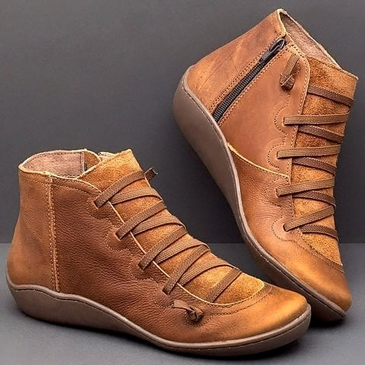 Women's Effortless Lace-Up Cushioned Ankle Boots with Low Heel