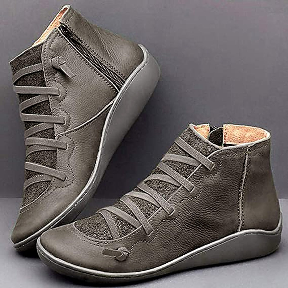 Women's Effortless Lace-Up Cushioned Ankle Boots with Low Heel