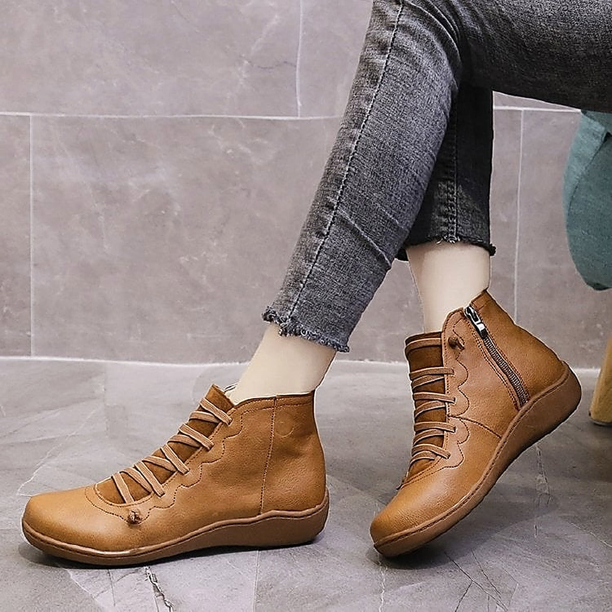 Women's Effortless Lace-Up Cushioned Ankle Boots with Low Heel