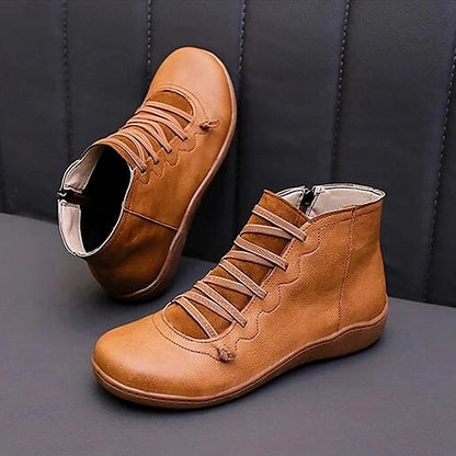Women's Effortless Lace-Up Cushioned Ankle Boots with Low Heel