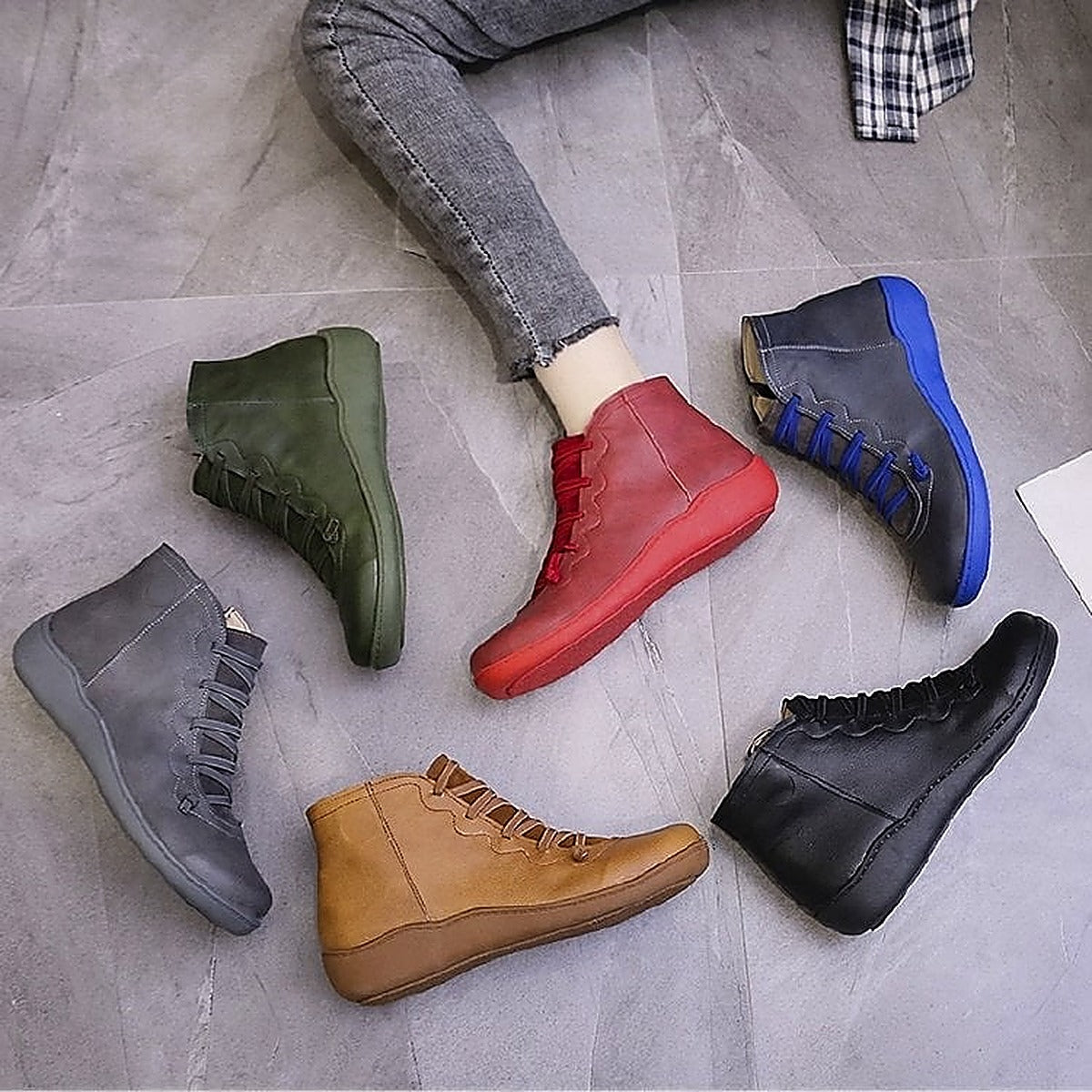 Women's Effortless Lace-Up Cushioned Ankle Boots with Low Heel