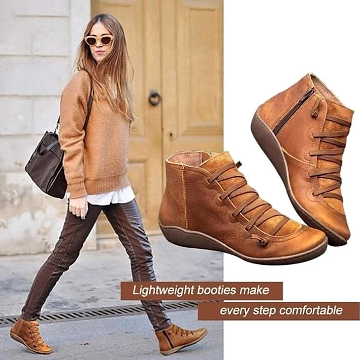 Women's Effortless Lace-Up Cushioned Ankle Boots with Low Heel