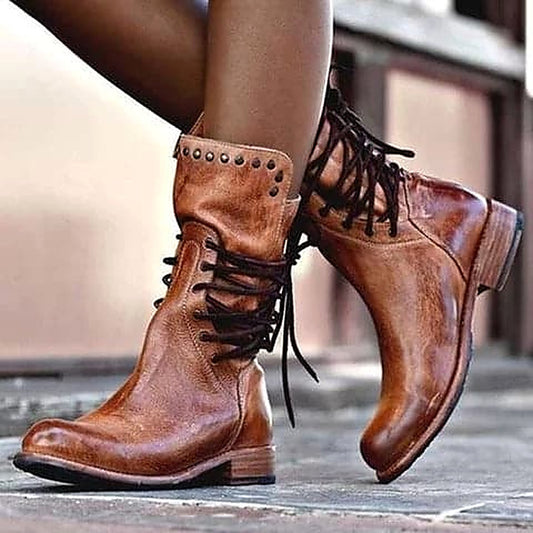 Women's Lace-Up Studded Fashion Boots for Daily Use Warm