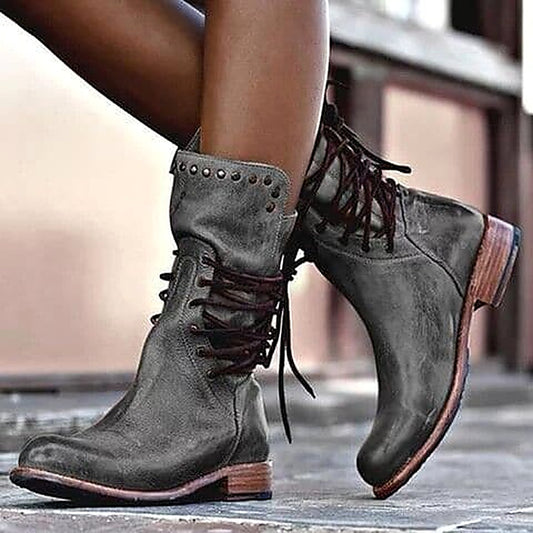 Women's Lace-Up Studded Fashion Boots for Daily Use Warm