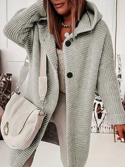 Women's Light Pink Hooded Oversized Cardigan for Fall and Winter