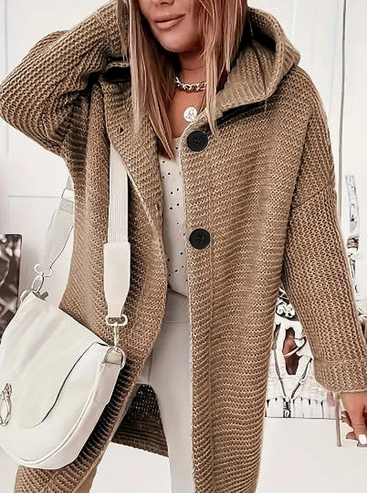 Women's Light Pink Hooded Oversized Cardigan for Fall and Winter