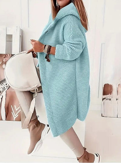 Women's Light Pink Hooded Oversized Cardigan for Fall and Winter
