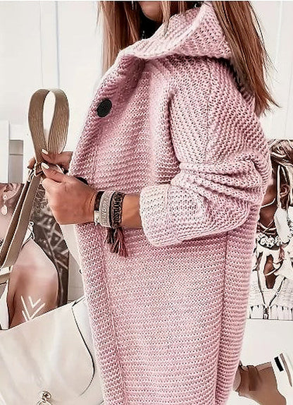 Women's Light Pink Hooded Oversized Cardigan for Fall and Winter