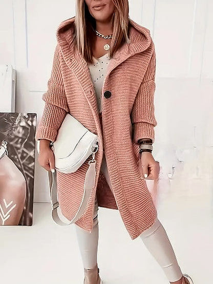 Women's Light Pink Hooded Oversized Cardigan for Fall and Winter