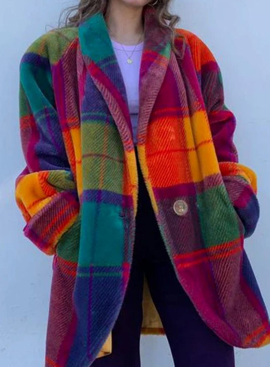 Women's Oversized Plaid Trench Coat for Fall and Winter Everyday Wear Checkered