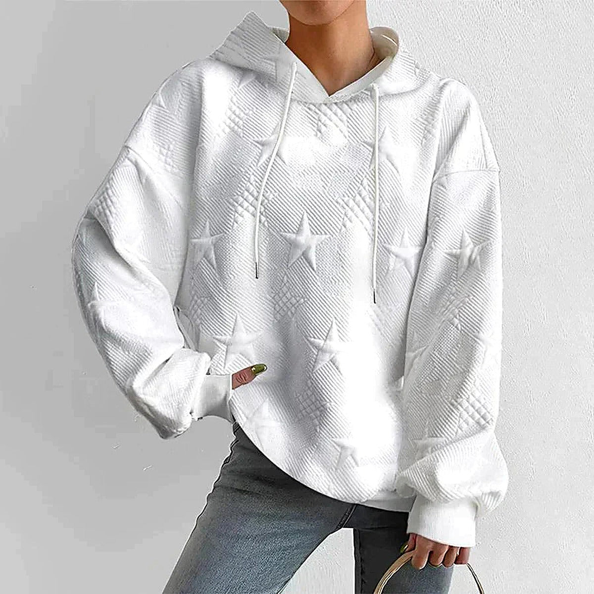 Women's Oversized Star Pattern Knit Pullover Hoodie for Daily Use