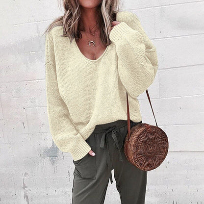Women's Oversized V-Neck Sweater for Fall and Winter Everyday Wear