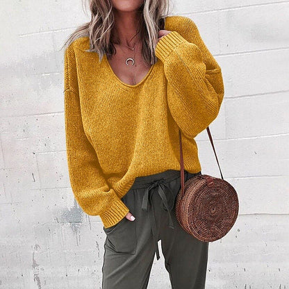 Women's Oversized V-Neck Sweater for Fall and Winter Everyday Wear