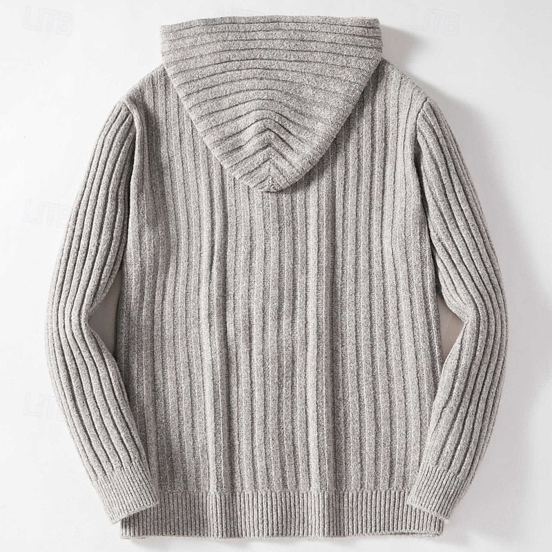 Men's Hooded Cable-Knit Cardigan for Fall and Winter Everyday Wear