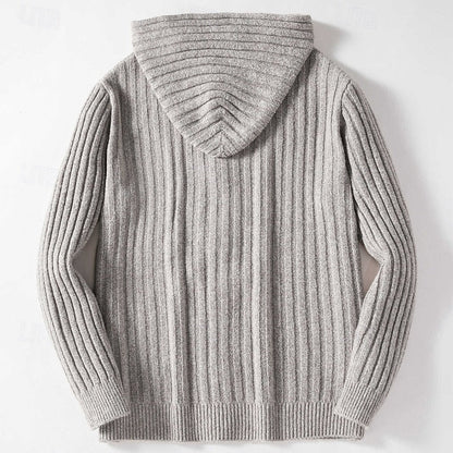 Men's Hooded Cable-Knit Cardigan for Fall and Winter Everyday Wear