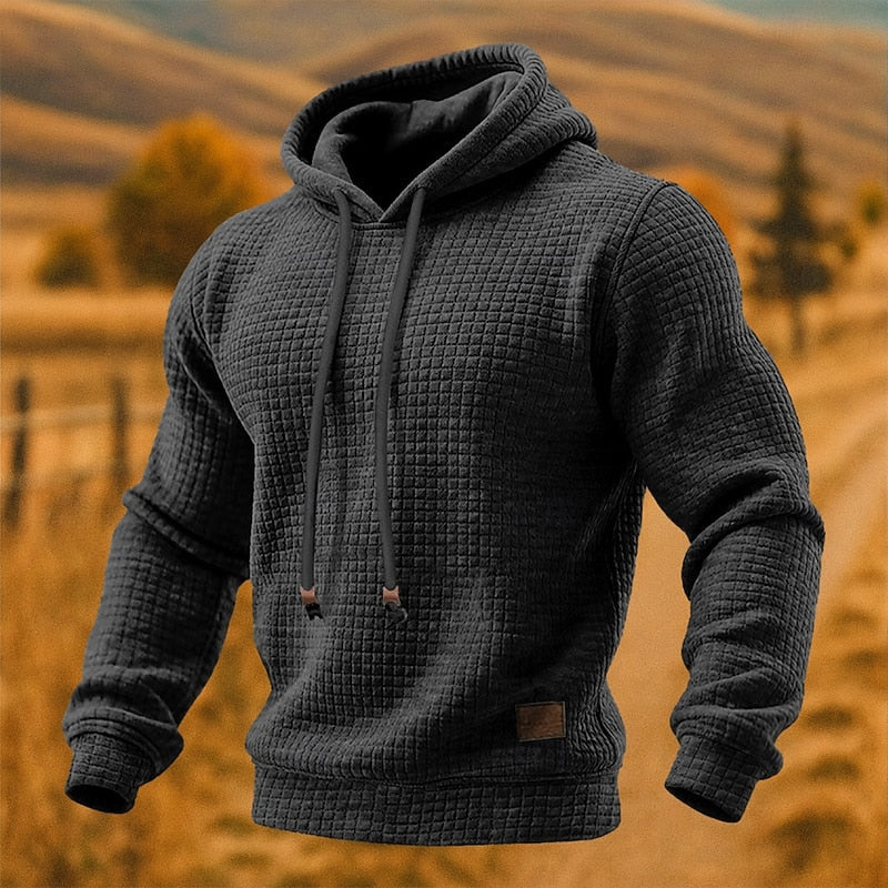 Men's Textured Casual Pullover Hoodie for Daily Use Warm Dark Gray