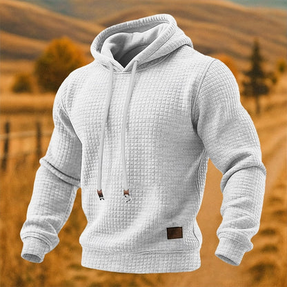 Men's Textured Casual Pullover Hoodie for Daily Use Warm White