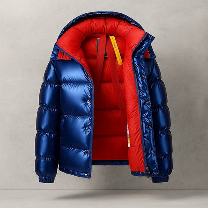 Men's Insulated Zip-Up Puffer Jacket for Fall and Winter Everyday Wear Red Blue