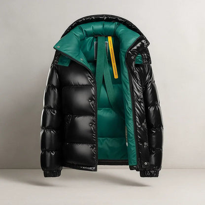 Men's Insulated Zip-Up Puffer Jacket for Fall and Winter Everyday Wear Black Green